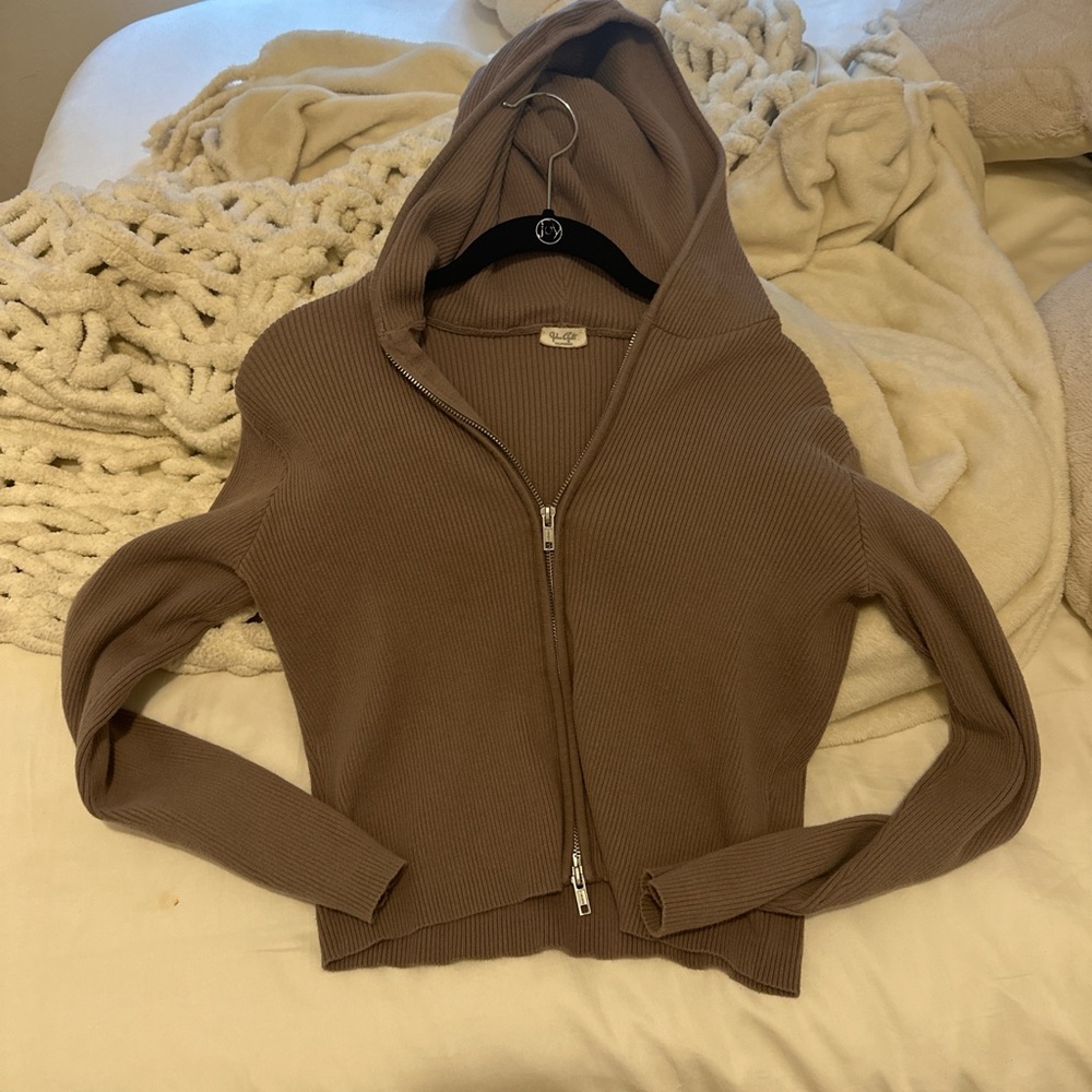 Brandy Melville Tan Zip-Up Cardigan
